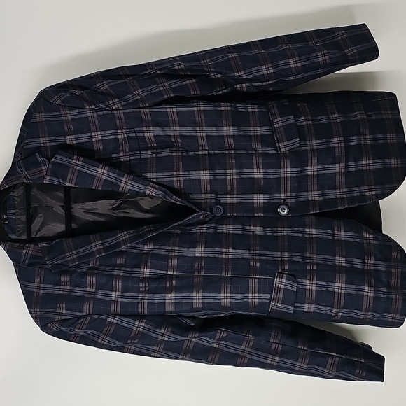 BooHoo Man Blue Plaid Blazer Jacket - Picture 7 of 10